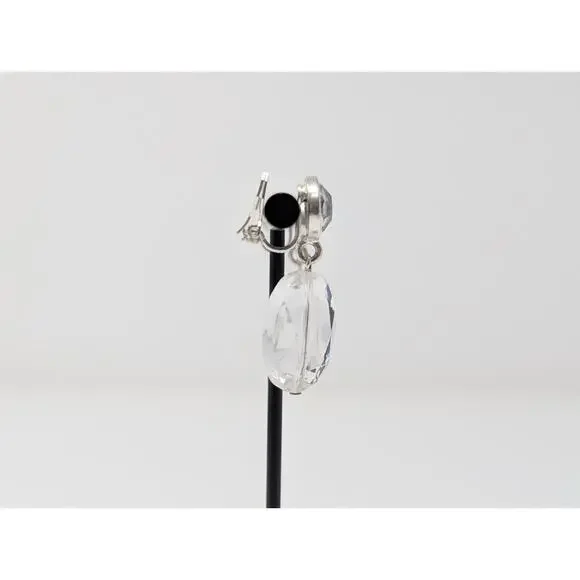 Robert Rose Necklace Earrings Set Clear Silver Tone Acrylic Multi Strand Clip On - Picture 11 of 13